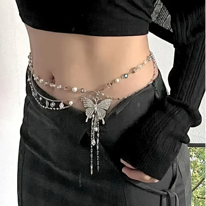 925 silver Sexy Hot Girl Metal Butterfly Waist Chain