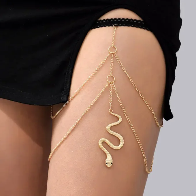 Chic Snake Tassel Leg Chain - Adjustable Alloy Body Jewelry for Women, Perfect for Beach & Nightclub