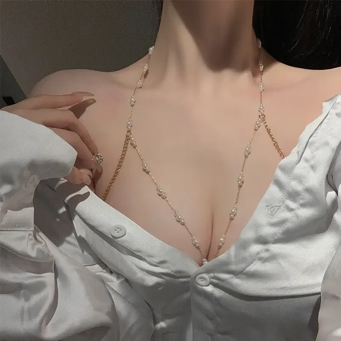 Luxury Pearl Chain for Party, Sexy Pearl Body Chain with Tassel Pearl Light