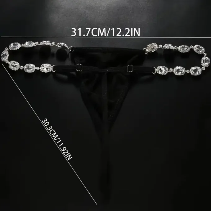 A Silvery Artificial Crystal Chain With Black Lingerie/bikini Jewelry Body Chain, Sexy Thong Beachwear Accessory, Vacation Style