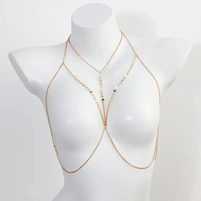 Glittering Alloy Chain Body Jewelry for Women, Elegant Party & Banquet Accessory, Versatile All-Season Sparkling Chest Harness