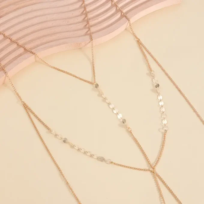 Glittering Alloy Chain Body Jewelry for Women, Elegant Party & Banquet Accessory, Versatile All-Season Sparkling Chest Harness