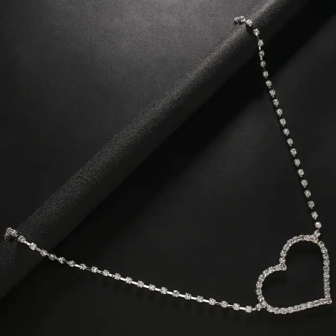 Elegant Silvery Heart-Shaped Rhinestone Waist Chain - Sexy Hollow Design, Perfect for Parties & Festivals