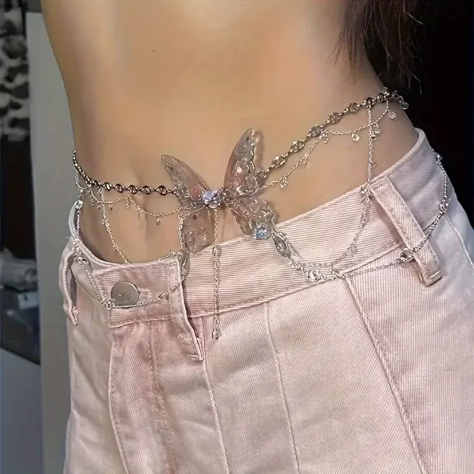 925 silver Sexy Hot Girl Metal Butterfly Waist Chain