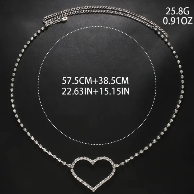 Elegant Silvery Heart-Shaped Rhinestone Waist Chain - Sexy Hollow Design, Perfect for Parties & Festivals