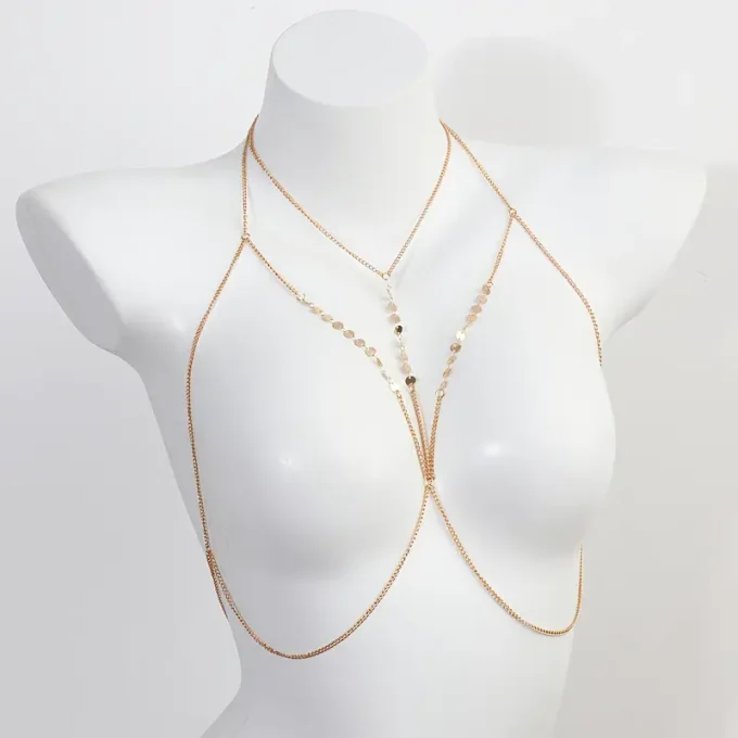 Glittering Alloy Chain Body Jewelry for Women, Elegant Party & Banquet Accessory, Versatile All-Season Sparkling Chest Harness