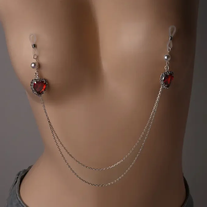 A Trendy And Sexy Red Artificial Gem Body Chain For Women, Featuring Exquisite Design And Fashion.