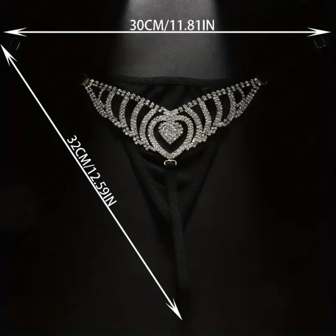 1pc Hollow Out Rhinestone Love Heart Panties Women's Sparkling Thong Sexy Body Chain Jewelry Accessories